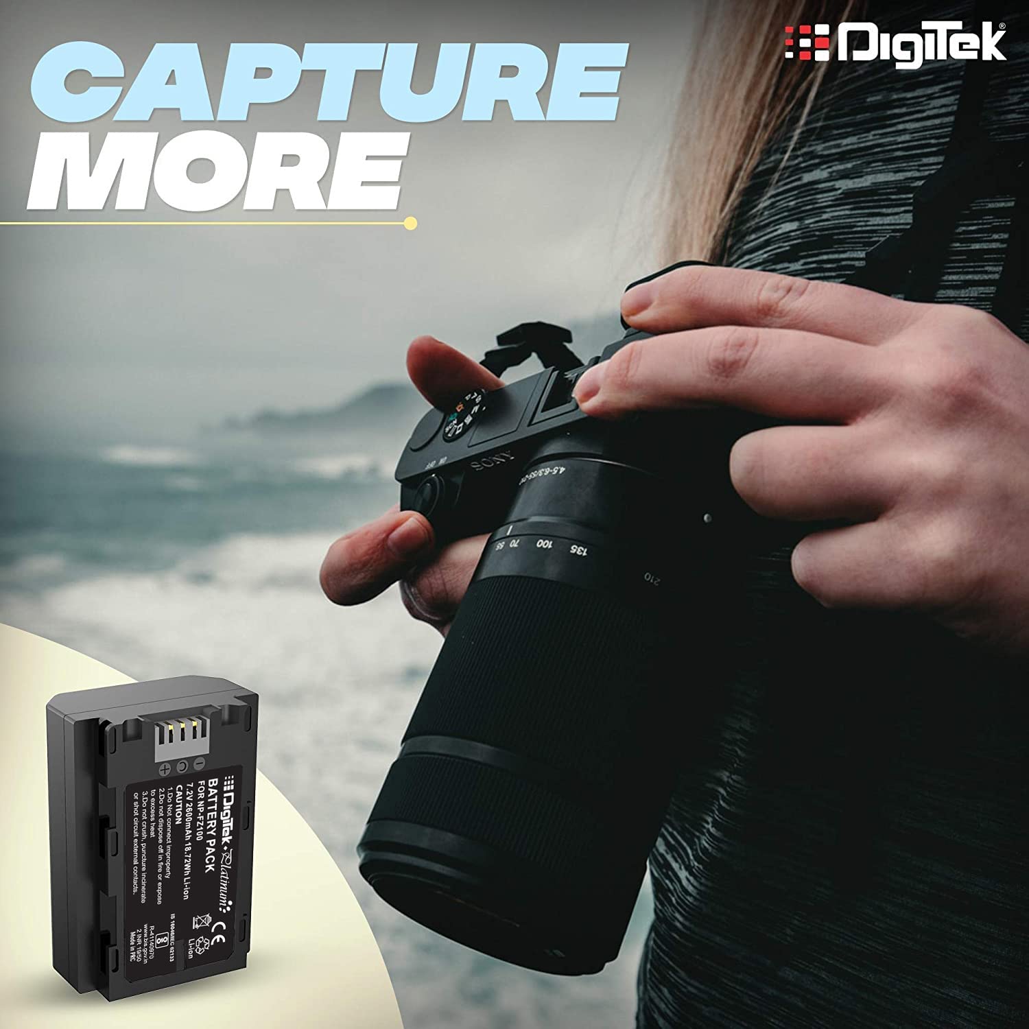 Digitek (FZ-100) Platinum FZ-100 2600 mAh Secondary Rechargeable Lithium-ion Battery for Sony Digital Camera, Compatibility - for Alpha a9 II, Alpha a9, Alpha a7R IV, Alpha a7R III, Alpha a7 III, Alpha a6600 - Digitek