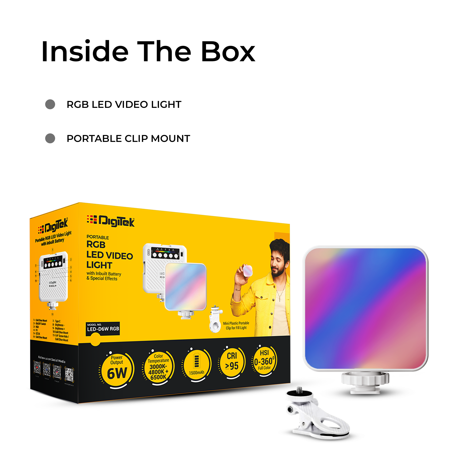 Digitek (LED-D6W RGB) Portable Mini RGB LED Video Light with inbuild Battery