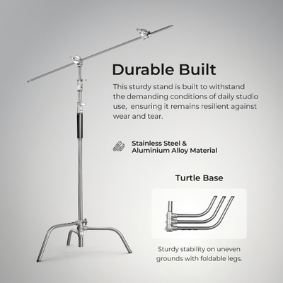 Digitek Heavy Duty Light Stand C-Stand - Max. 10 Feet/3 Meters Adjustable with 3.5 Feet Holding Arm and Grip Head for Studio Video Reflector, Monolight and Other Photographic Equipment (Black) - Digitek