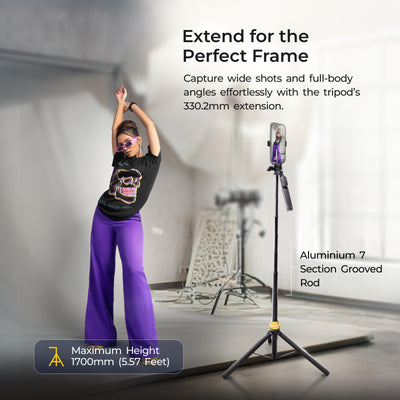 Digitek (DTR-555 SS) Foldable Tripod Selfie Stick for Smartphone & Action Cameras